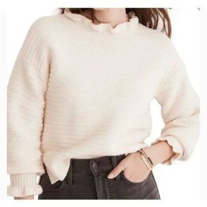 Madewell Ruffle-Neck Pullover Sweater in Cotton-Merino Yarn